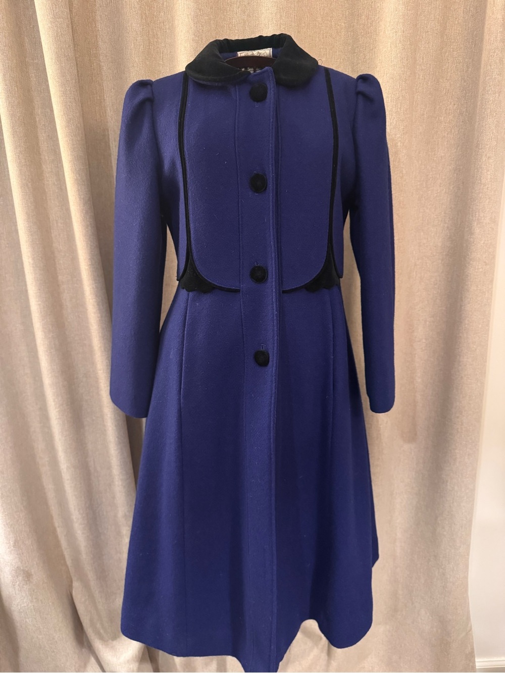 Vintage Rothschild Girls Wool Blend Coat Royal Blue Velvet Trim USA Size 10